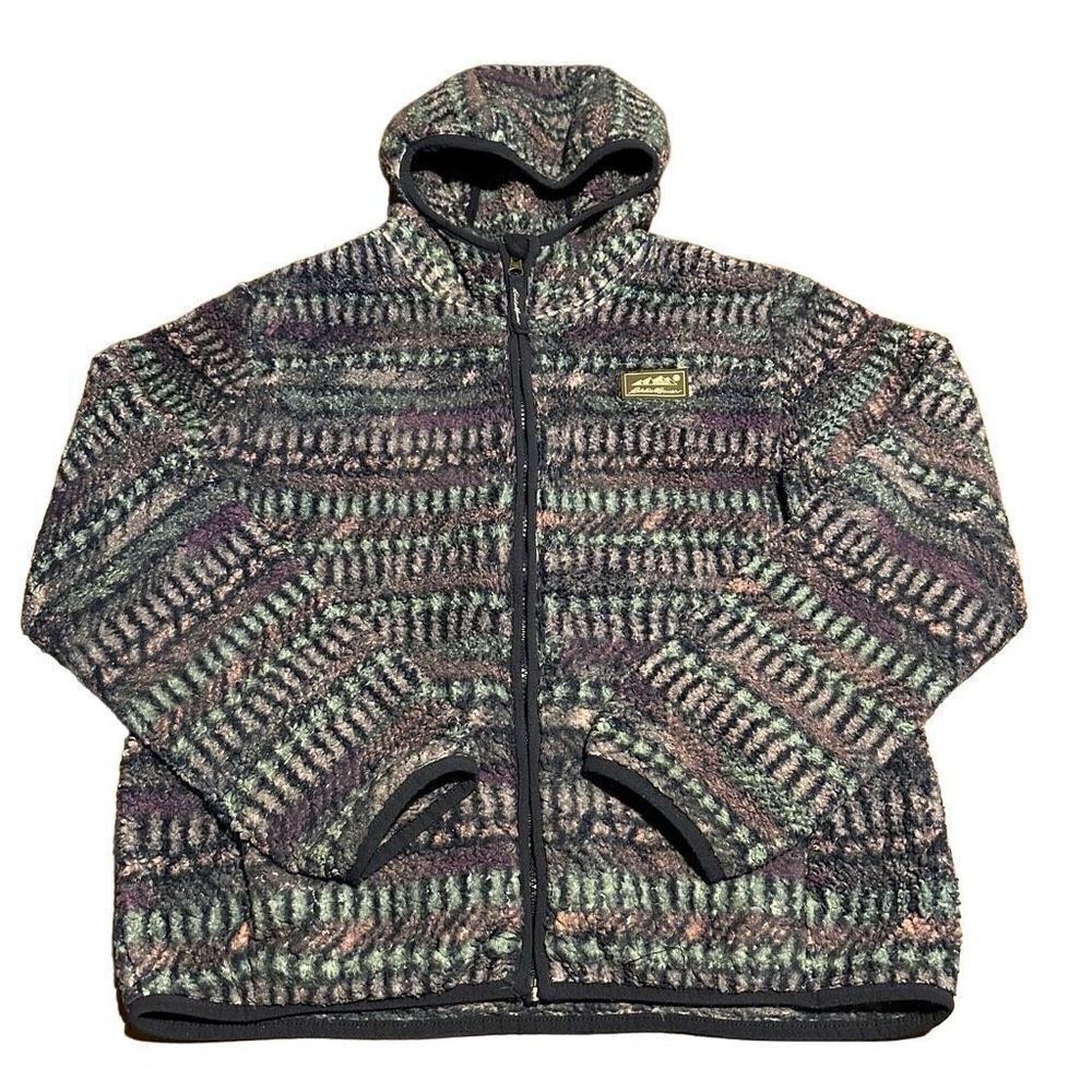 Eddie Bauer Girls Purple Pattern Full Zip Fleece Jacket With Hood Youth L 14/16